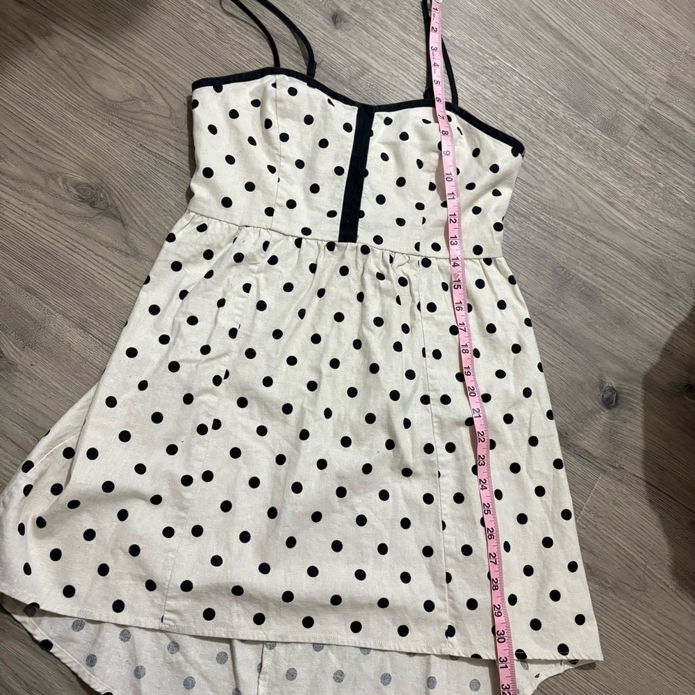Urban Outfitters COPE Linen Blend Ivory Black Polka Dot Sleeveless Dress Sz M - Picture 7 of 11